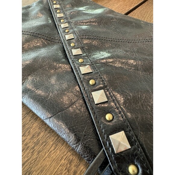 HOBO The Original Black Leather Studded Shoulder Bag Asymmetrical Flap Lined - Picture 3 of 14